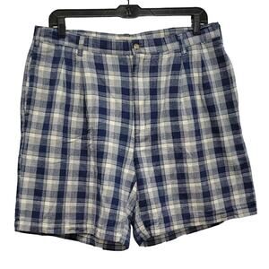 Red Bank Mens Size 40 Plaid 100% Cotton Casual Long Golf Shorts w Pockets